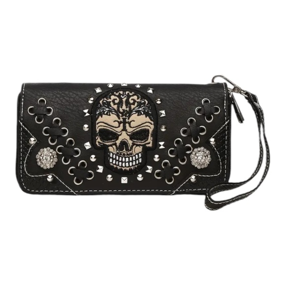 🆕 Sugar Skull Punk Art Rivet Stud Biker Wallet - Picture 3 of 6